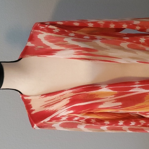 CHICOS Warm print essential cardigan orange red pattern size 2 or M/L - Picture 4 of 12